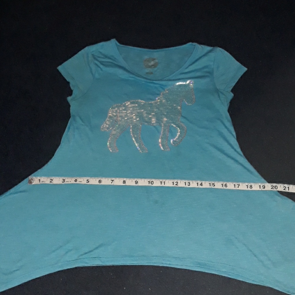 Blue sequined horse girls short sleeve tshirt - Picture 2 of 7
